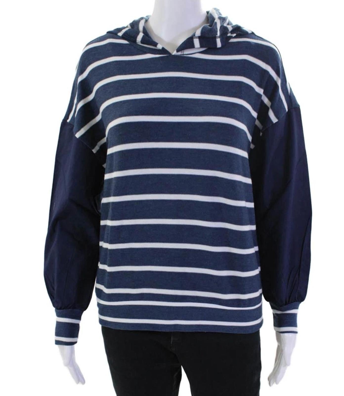 NWT Chaser Navy Stripe Blouson Sleeve Hooded Pullover Hoodie Medium