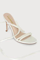 Lulus Leaah White Satin Pearl Lace-Up High Heel Sandals - 11 NWB