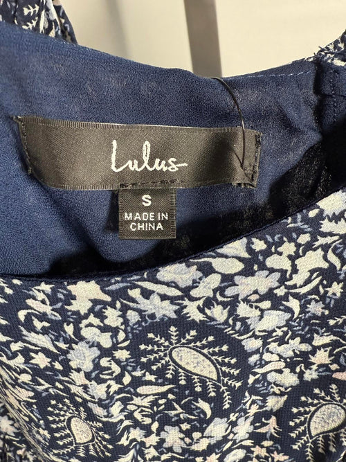Lulus Blissful Sweetie Navy Blue Paisley Tiered Cutout Midi Dress - S NWT