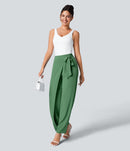 NWT Halara High Waisted Tie Side Wide Leg Work Pants Hills Green L