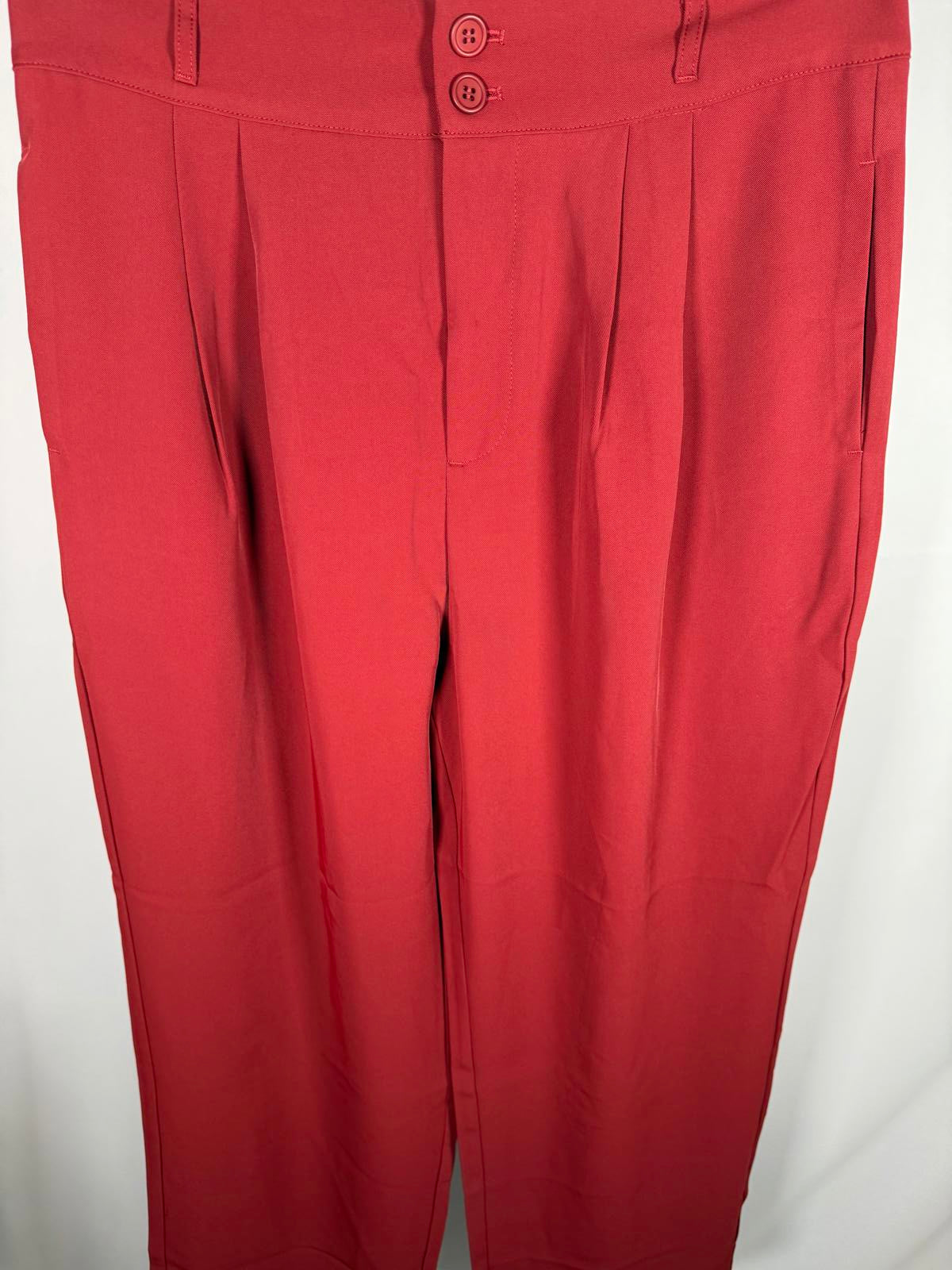 NWT Halara High Waisted Zip up, Pocket Shirred Straight Leg Work Pants Red- L