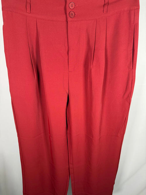 NWT Halara High Waisted Zip up, Pocket Shirred Straight Leg Work Pants Red- L