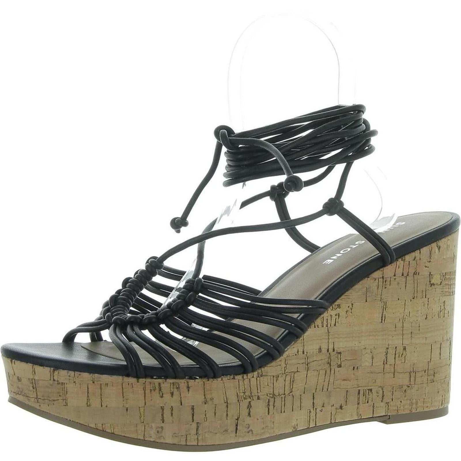 NWB Sun + Stone Tillyyp Womens Faux Leather Heeled Wedge Sandals 9.5