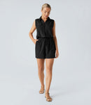 NWT Halara Sleeveless Pockets Drawstring Casual Jumpsuit Black Size L