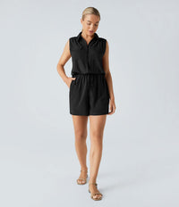 NWT Halara Sleeveless Pockets Drawstring Casual Jumpsuit Black Size L