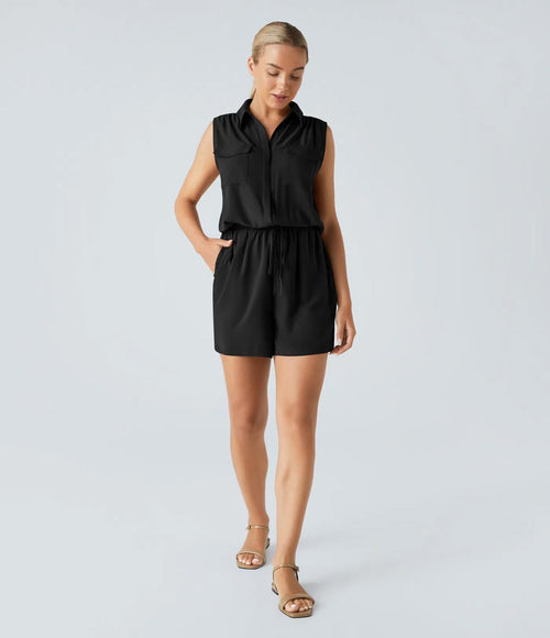 NWT Halara Sleeveless Pockets Drawstring Casual Jumpsuit Black Size L