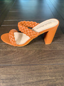 Heels Charm Women's Woven Chunky Block Heeled Sandal Brown, Size 9 NWT