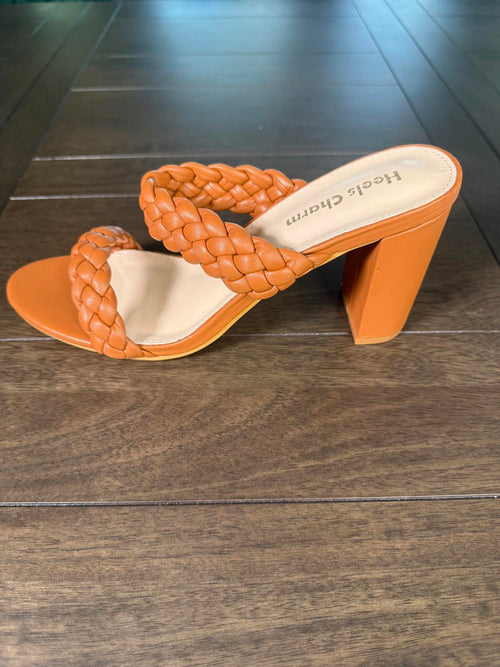 Heels Charm Women's Woven Chunky Block Heeled Sandal Brown, Size 9 NWT