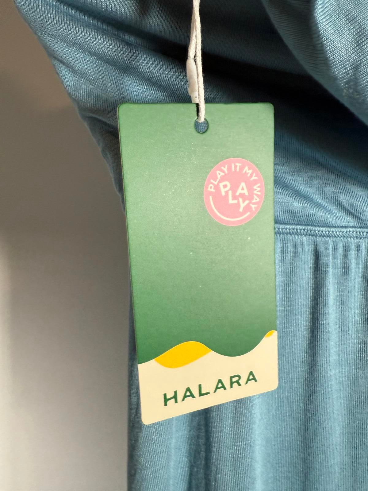 NWT Halara Ribbed Cowl Neck Lace Up Midi Dress Rainy Sky Blue L