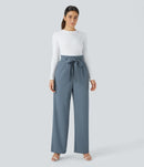 NWT Halara High Waisted Belted Pocket Wide Leg Work Pants Deep Sea Gray Blue XL