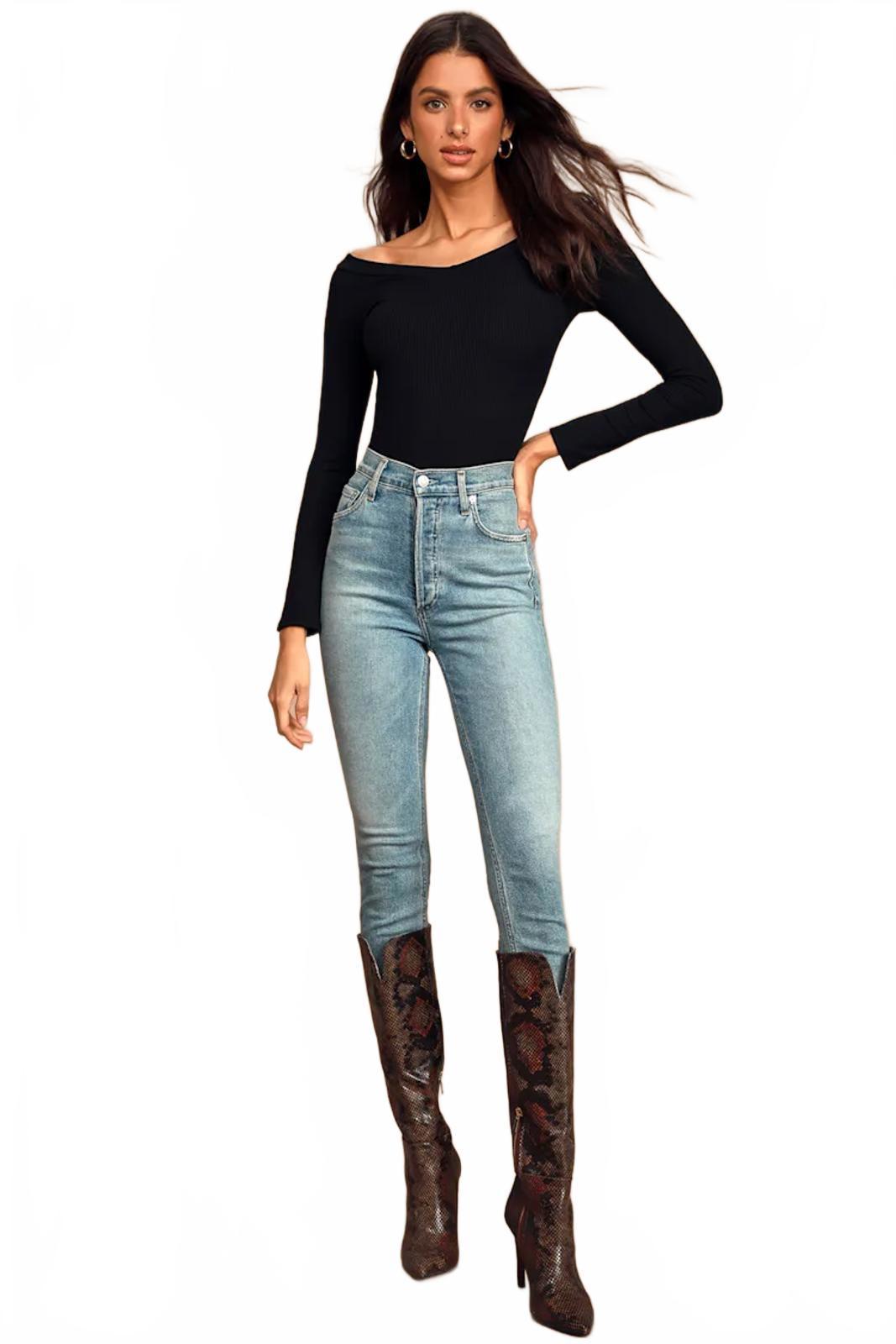 Lulus New Crush Black Ribbed Long Sleeve Bodysuit - XS