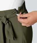 NWT Halara High Waisted Tie Side Wide Leg Work Pants Burnt Olive Size Large