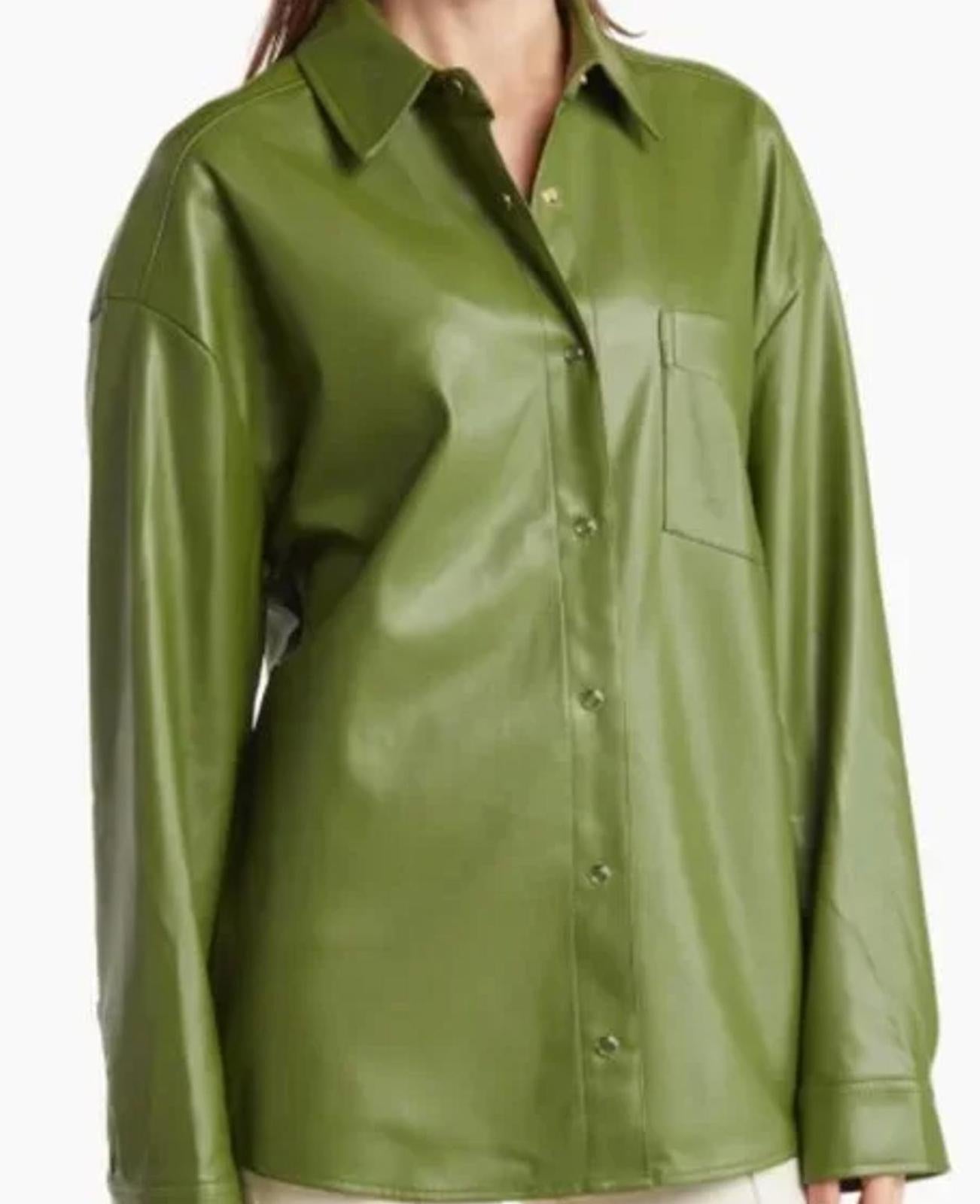 NWT We Wore What Vegan Leather Overshirt Basil Green XS