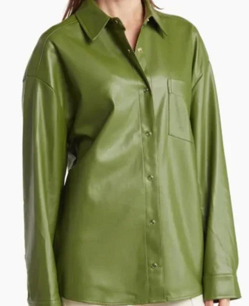 NWT We Wore What Vegan Leather Overshirt Basil Green XS