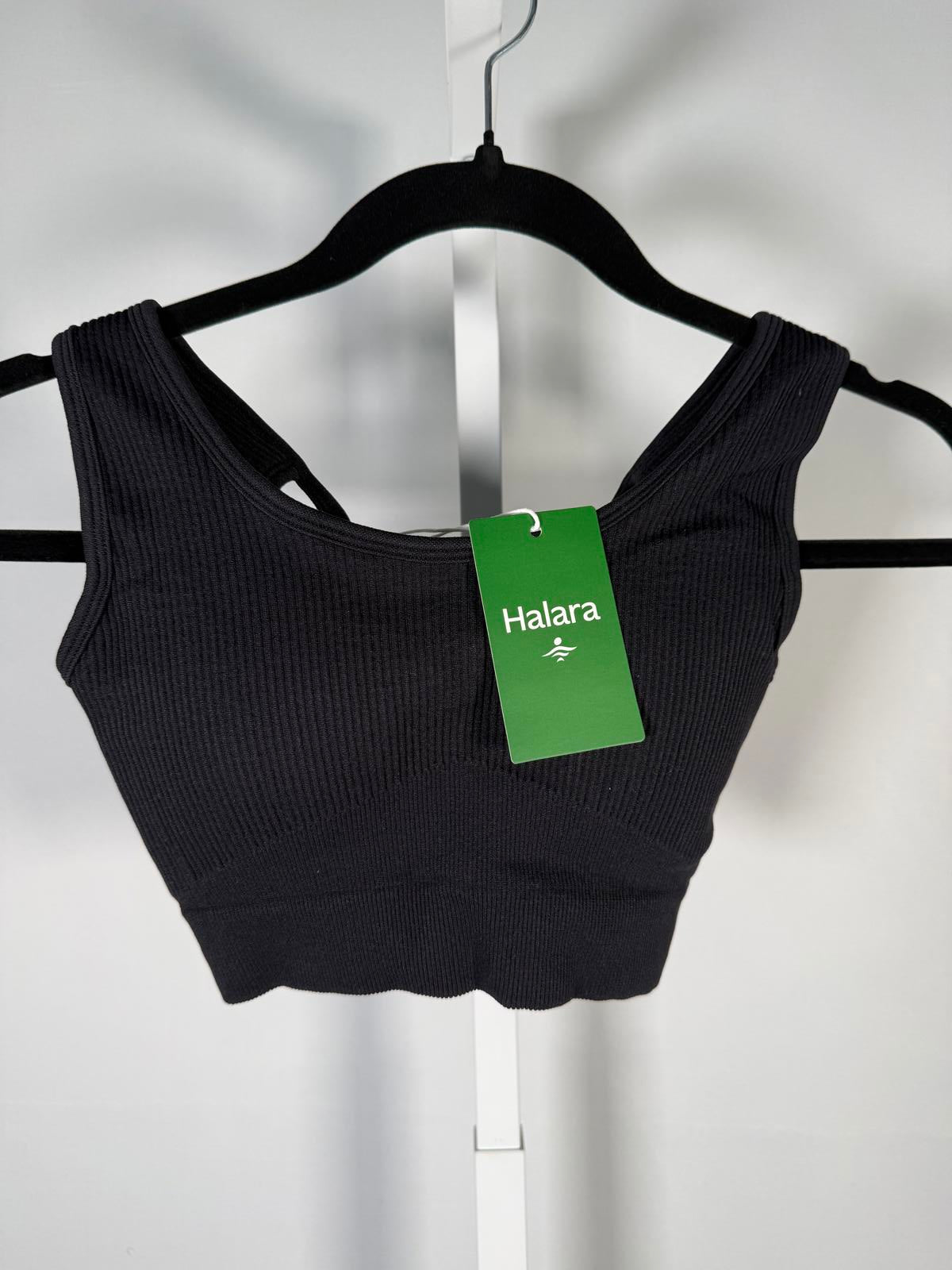 NWT Halara Black Ribbed Lace-Up Back Sports Bra Size Small