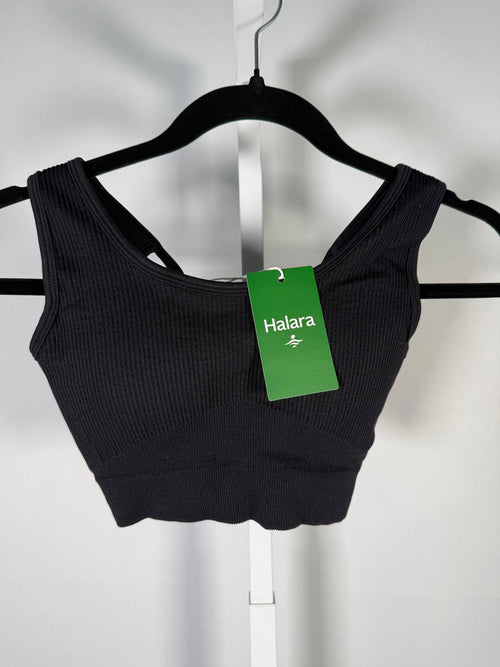 NWT Halara Black Ribbed Lace-Up Back Sports Bra Size Small