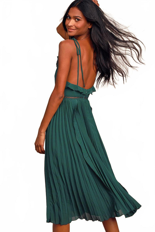 Lulus Never a Dull Moment Emerald Green Tie-Strap Pleated Midi Dress - XXS NWT