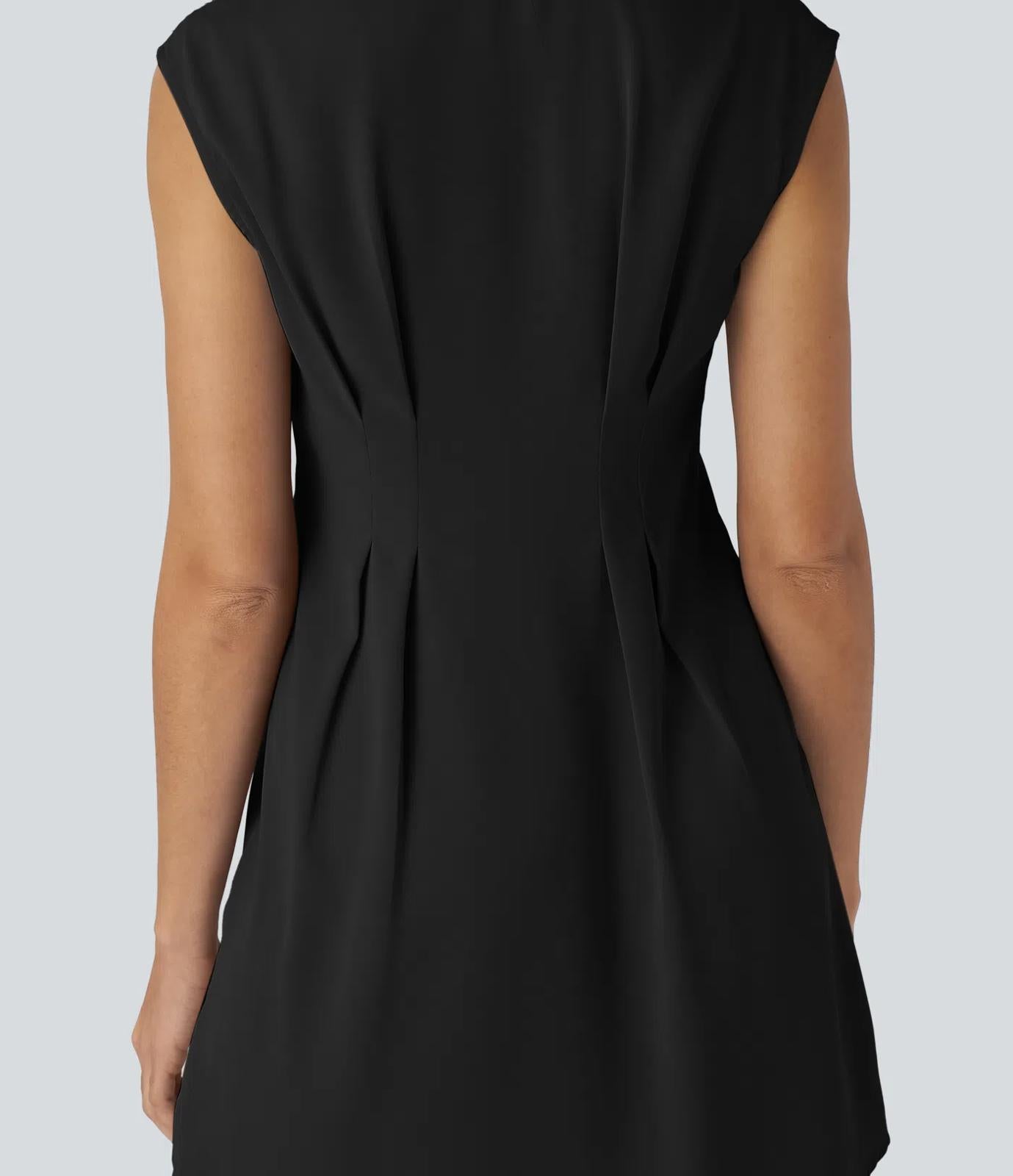 NWT Halara Sleeveless Curved Hem Mini Work Shirt Dress Black Size Small