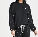 NWT PJ Salvage Daily Doodle Pullover Sweatshirt Black Lightning Star Print XS