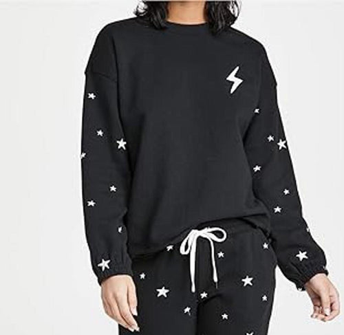NWT PJ Salvage Daily Doodle Pullover Sweatshirt Black Lightning Star Print XS