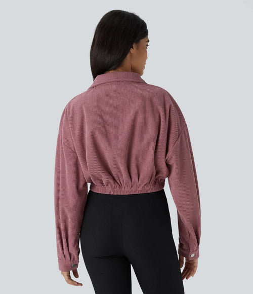 NWT Halara Pocket Cropped Corduroy Casual Jacket Mauvewood Large