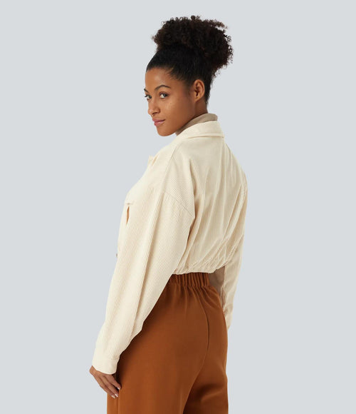 NWT Halara Pocket Cropped Corduroy Casual Jacket Cloud Cream Size Small