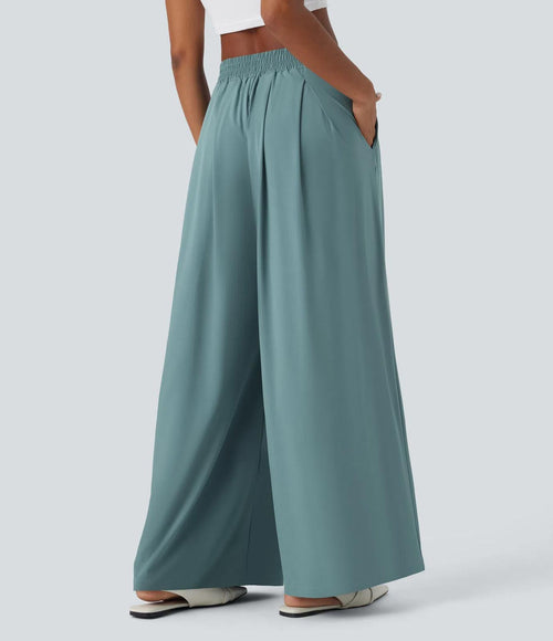 NWT Halara Breezeful Blue High Waist Shirred Flowy Palazzo Pants Size Large