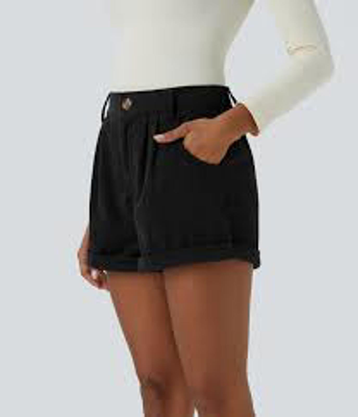 NWT Halara Mid Rise Pocket Corduroy Casual Shorts Black Medium