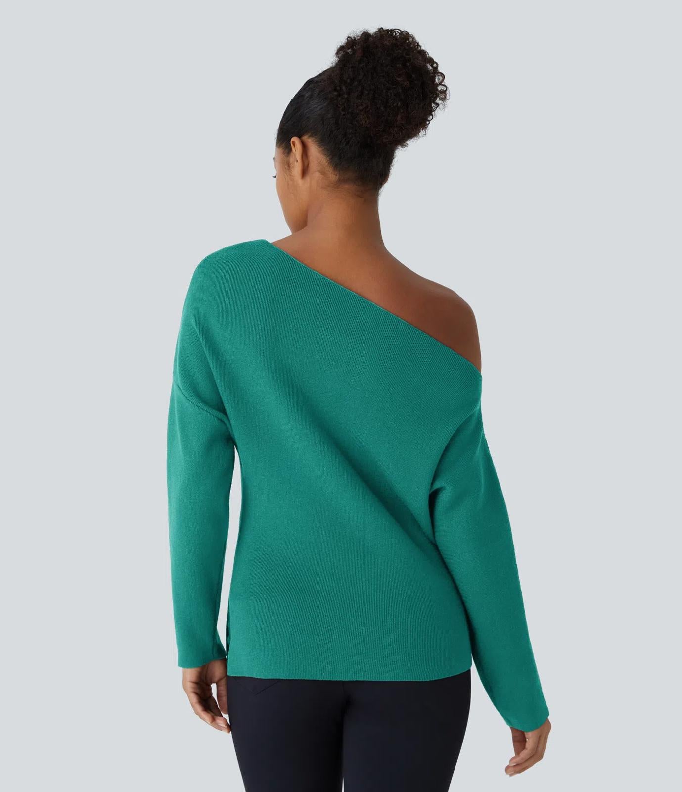 NWT Halara Off Shoulder Long Sleeve Work Sweater Green Small