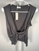 Atelier Women's Wrap Dark Gray Sleeveless Ribbed Knit with Ring Detail Size M