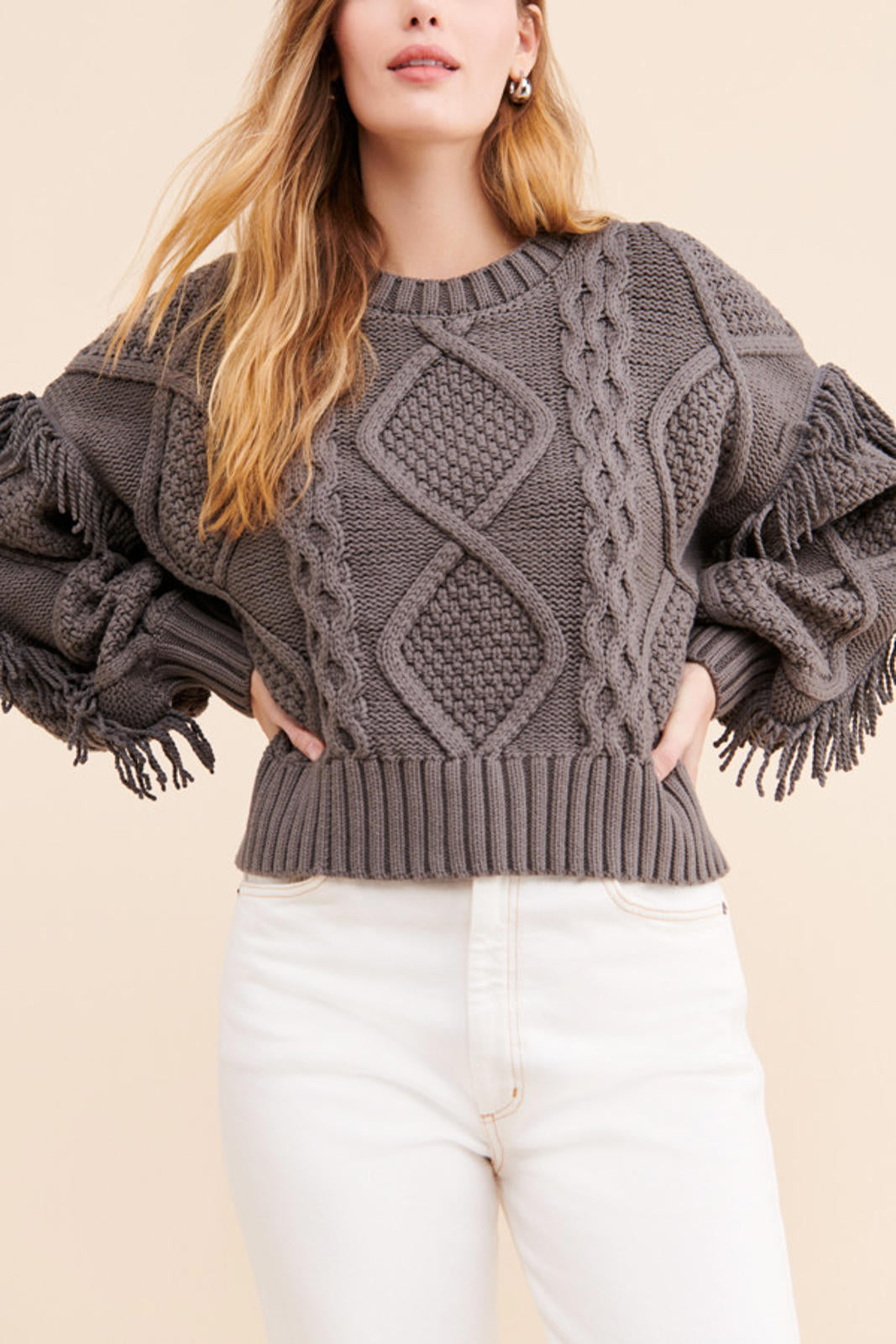 NWT Line & Dot Jasper Fringe Sweater Charcoal - Size XS