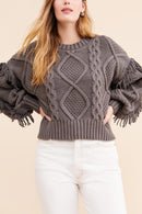 NWT Line & Dot Jasper Fringe Sweater Charcoal - Size XS