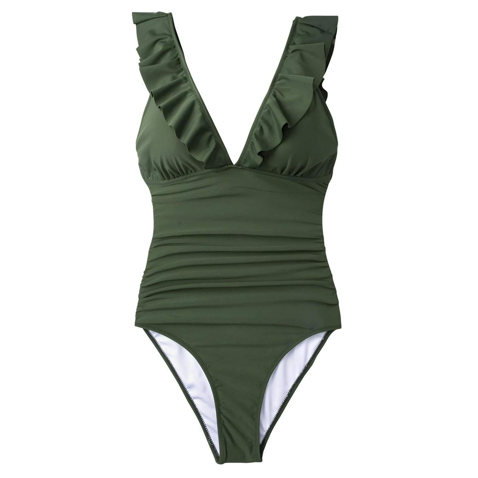 NWT Cupshe Women's Moss Green Ruffled One-Piece Swimsuit Size M