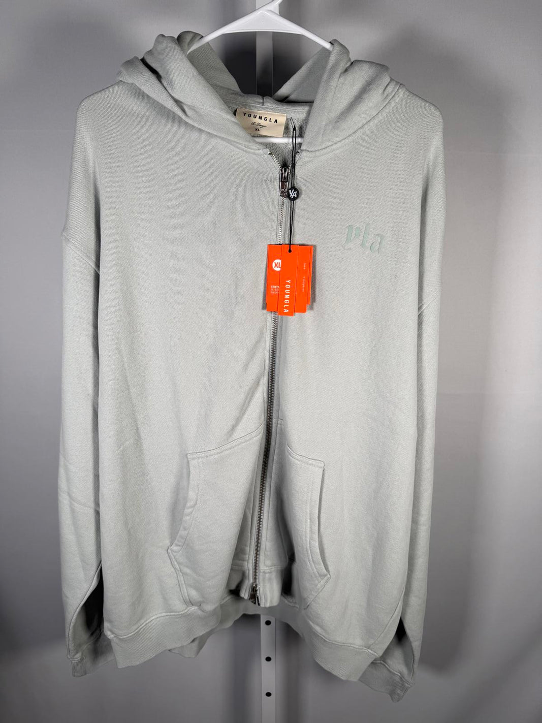 NWT YoungLA Men's "Elevated Essentials" Grey Zip Up Hoodie Size XL