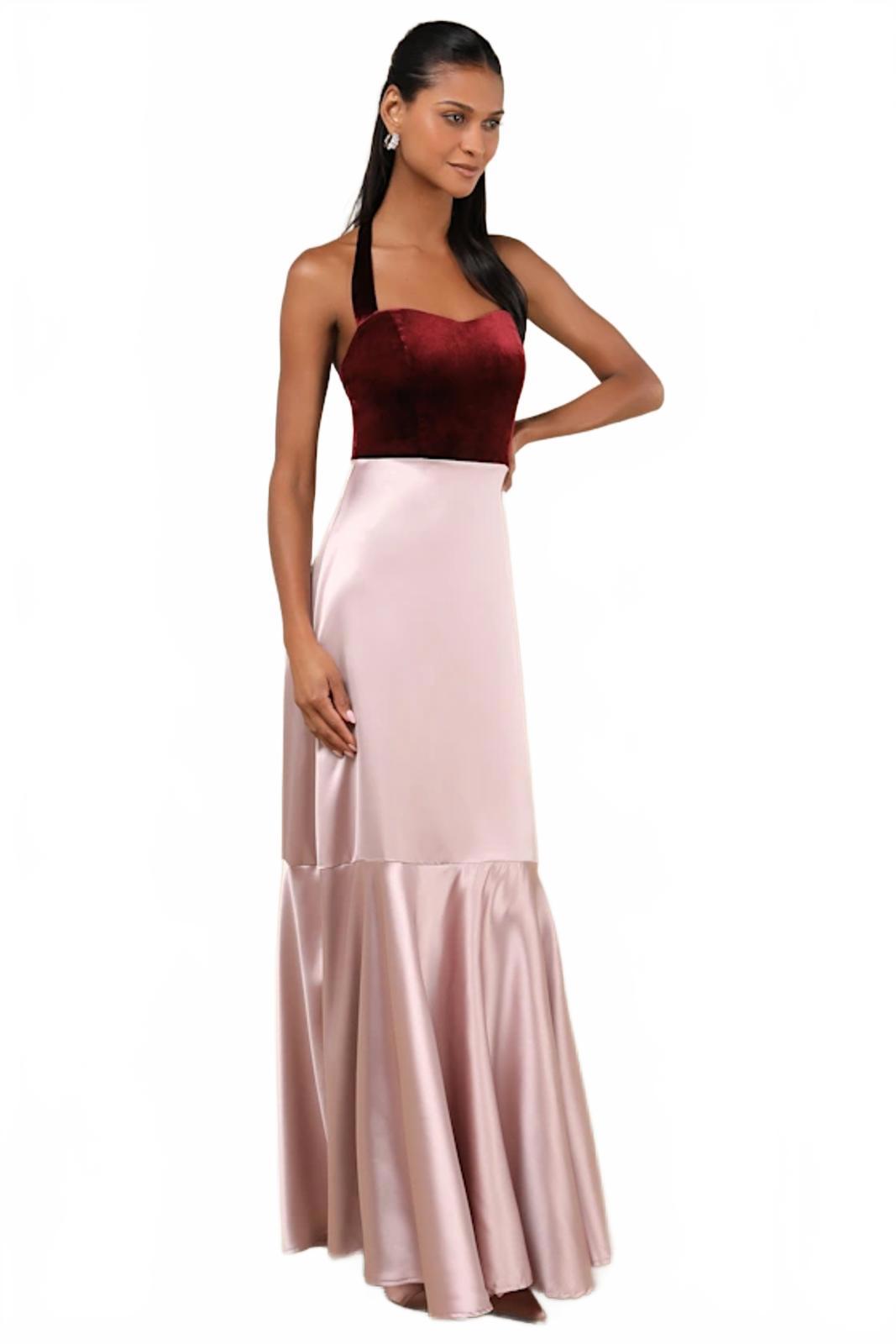 NWT Lulus Mesmerizing Impression Mauve Pink Mixed Media Halter Maxi Dress XS