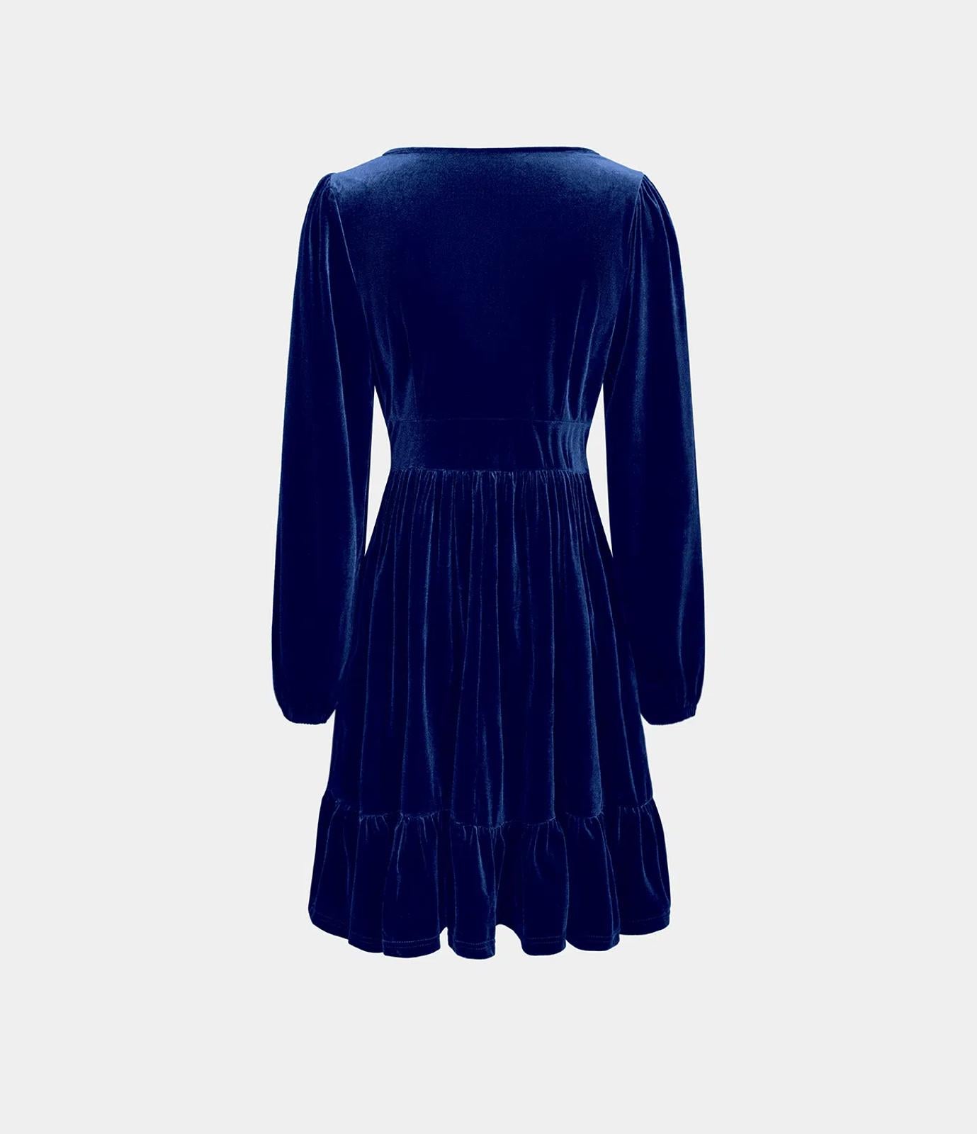 NWT Halara Everyday Deep V Neck Long Sleeve Ruffled Hem Velvet Mini Dress Large