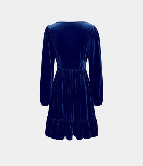 NWT Halara Everyday Deep V Neck Long Sleeve Ruffled Hem Velvet Mini Dress Large