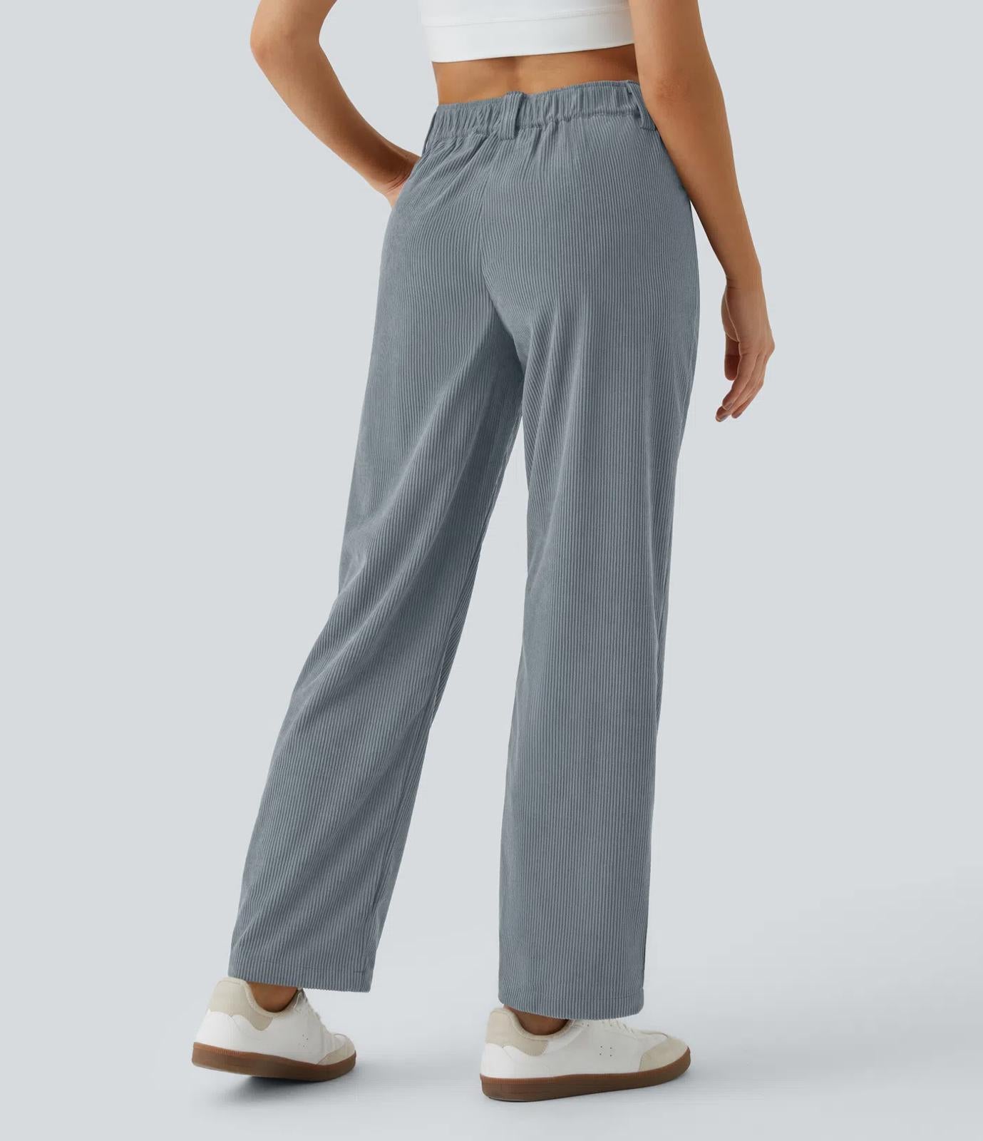 NWT Halara Mid Rise Zipper Pocket Corduroy Casual Pants Cloud Gray Blue Size L