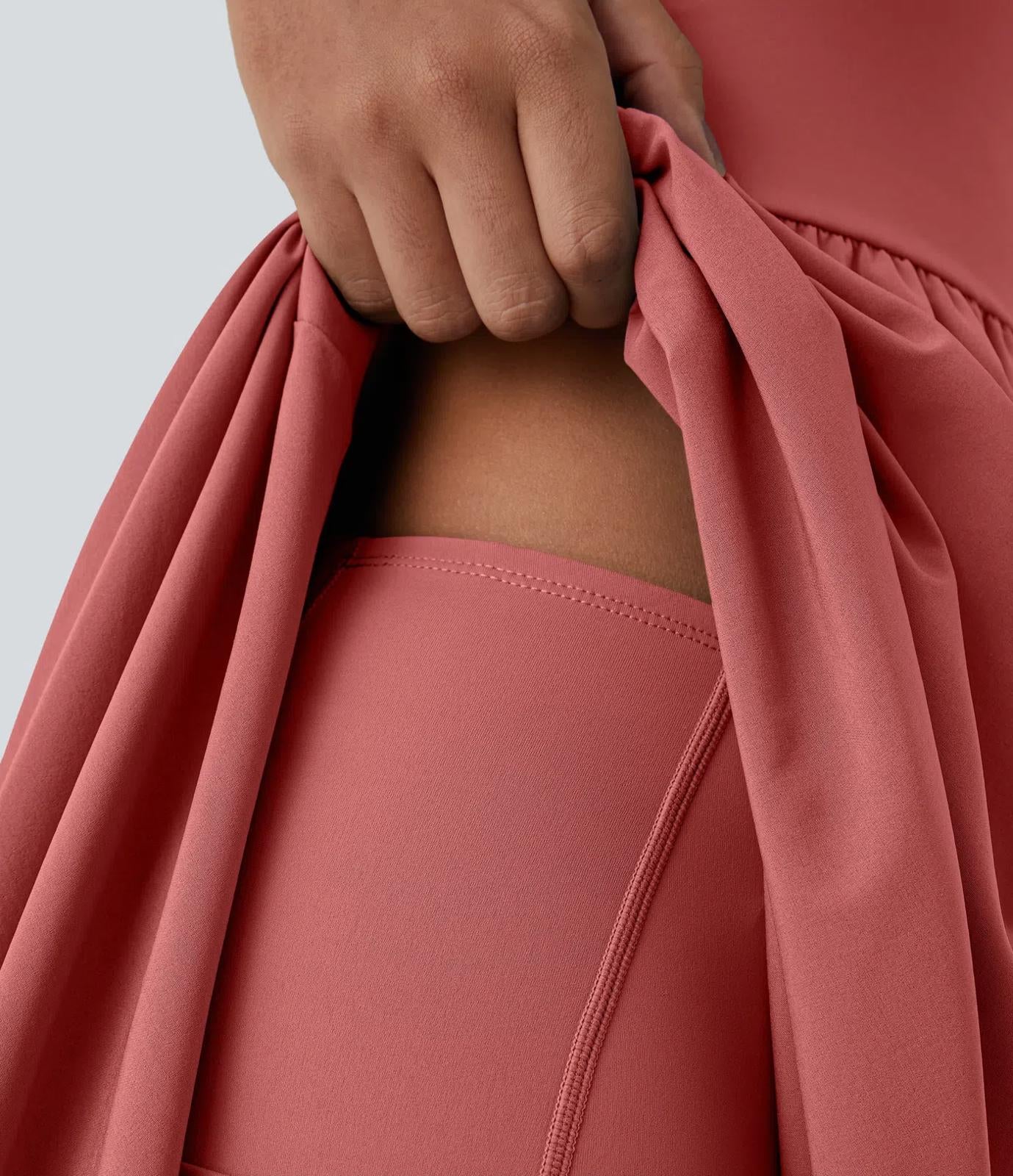 NWT Halara Breezeful High Low 2-Piece Pocket Midi Casual Dress Kapok Red L