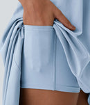 NWT Halara Breezeful High Low 2-Piece Pocket Flowy Casual Dress Thin Ice Blue, M