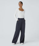 NWT Halara High Waist Zipper Pocket Wide Leg Striped Work Pant After Midnight M