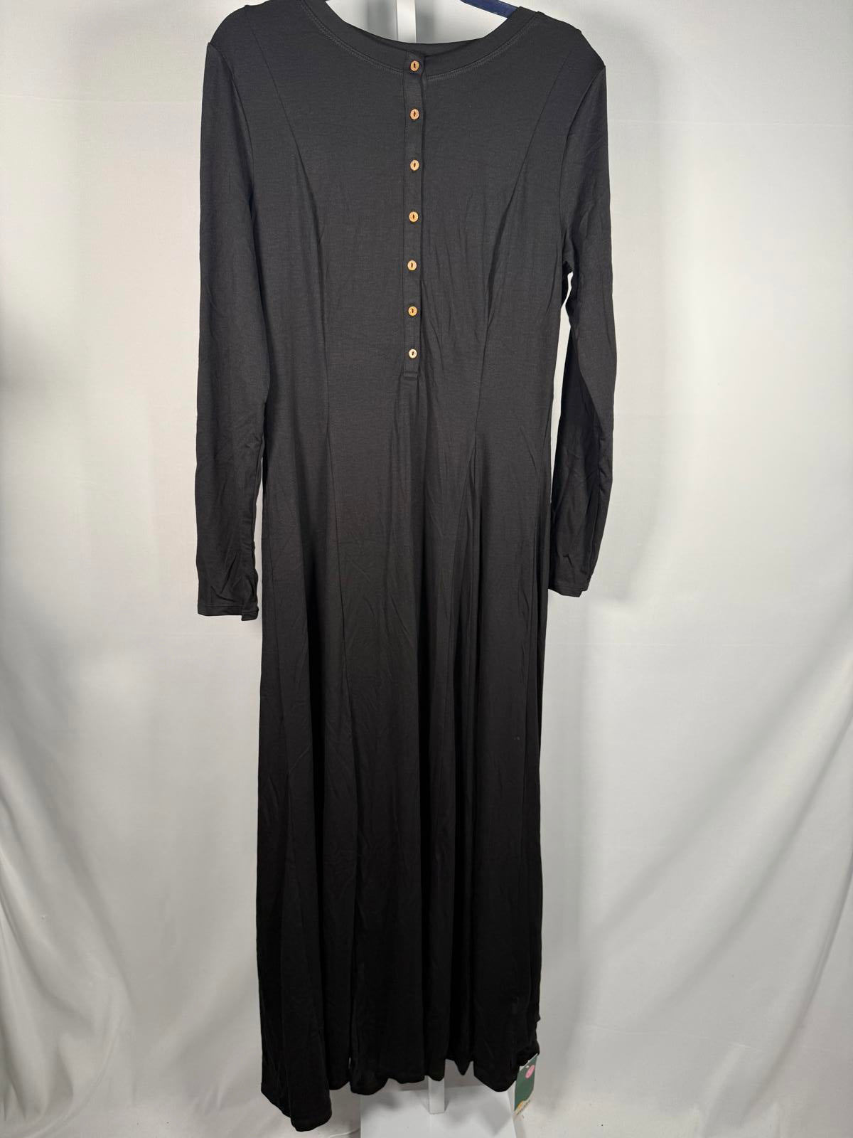 NWT Halara Henley Long Sleeve Flare Maxi Casual Dress Black Size XL
