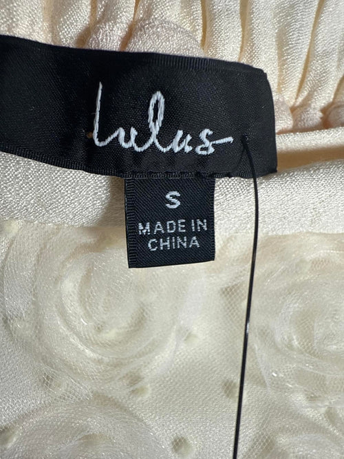 NWT Lulus Ideal Adoration Cream Tulle Swiss Dot Rosette Midi Skirt Size S