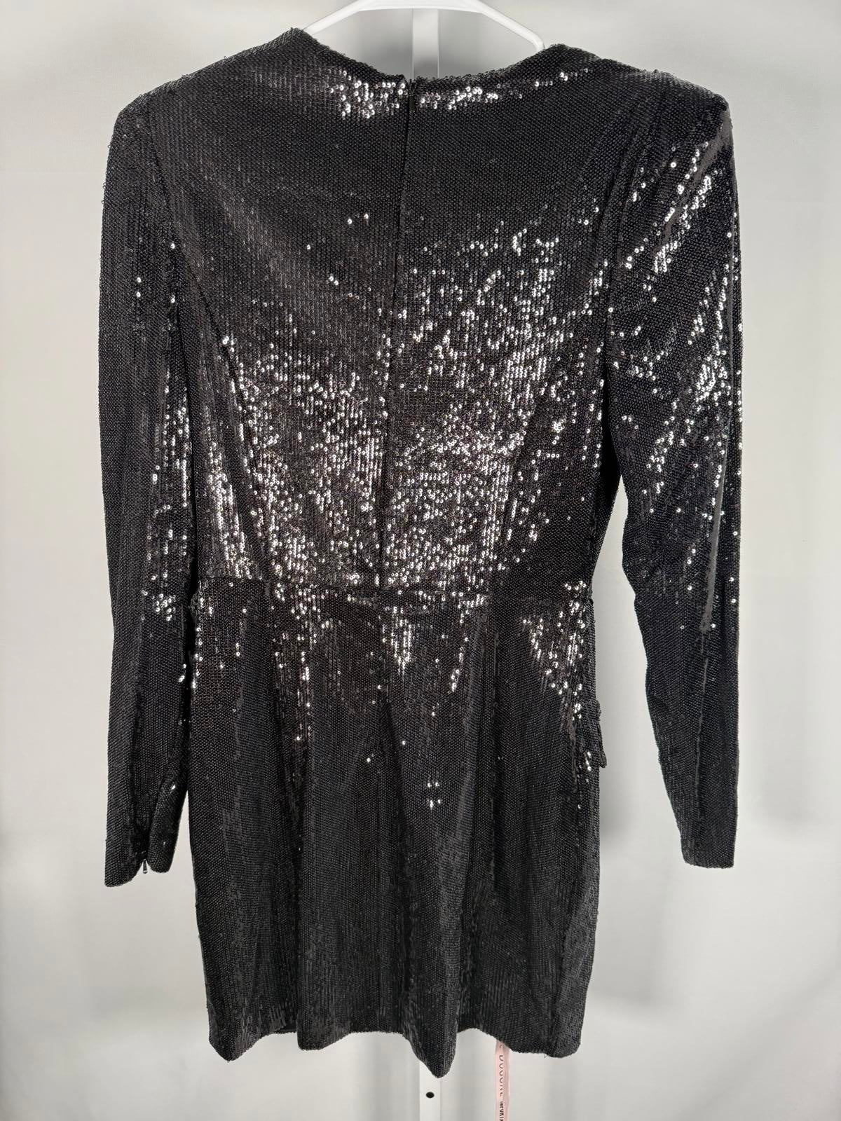 NWT Mac Duggal Apparel Black Sequined Structured Faux Blazer Mini Dress Size 6