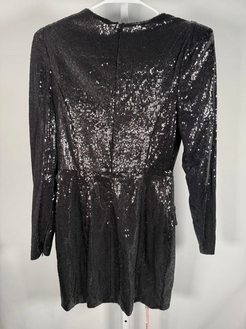 NWT Mac Duggal Apparel Black Sequined Structured Faux Blazer Mini Dress Size 6