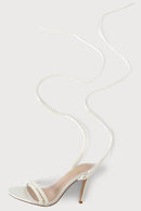 Lulus Leaah White Satin Pearl Lace-Up High Heel Sandals - 11 NWB
