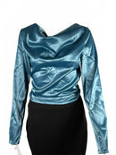 Lulus Lovely Outing Teal Green Satin Cowl Neck Backless Tie-Back Top Size S