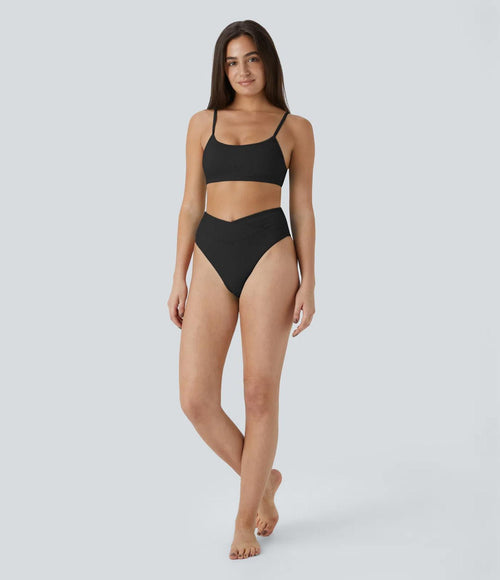 NWT Halara Ribbed Bikini Top Swimsuit Black Size M