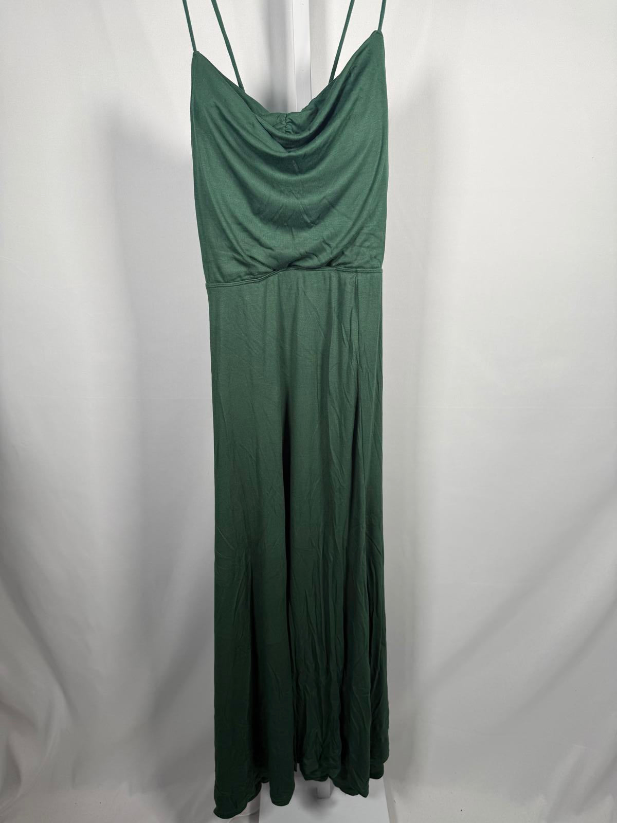 NWT Halara Ribbed Cowl Neck Lace Up Midi Dress Green S