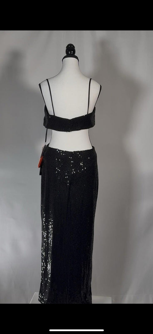 Ieena Mac Duggal Formal Black Sequin Cut Gown Size 8 $298 NWT